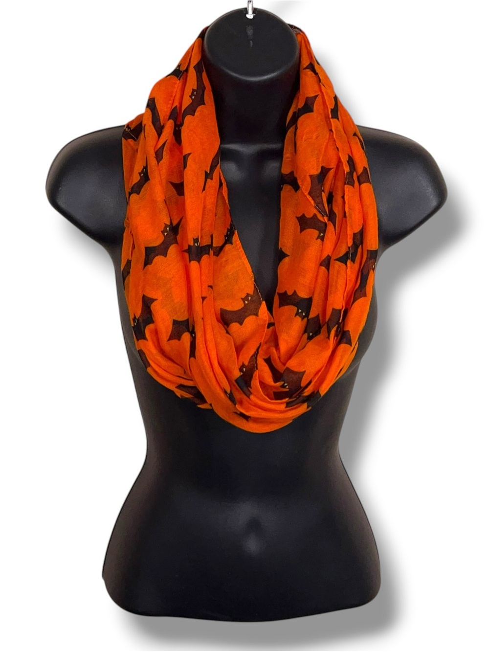 Halloween Infinity Scarf Black Orange Bat Print Goth Lightweight